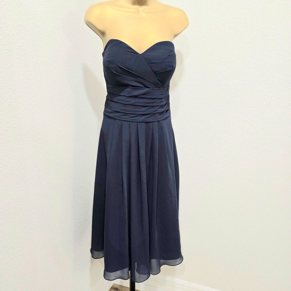 Vintage Bill Levkoff Formal Dress Sz 16 Strapless Midi Bridesmaid Hoco Prom Blue